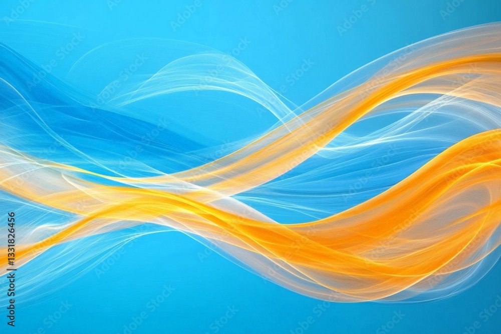 Poster Flowing waves of blue and orange create a serene and dynamic visual experience in an abstract background design