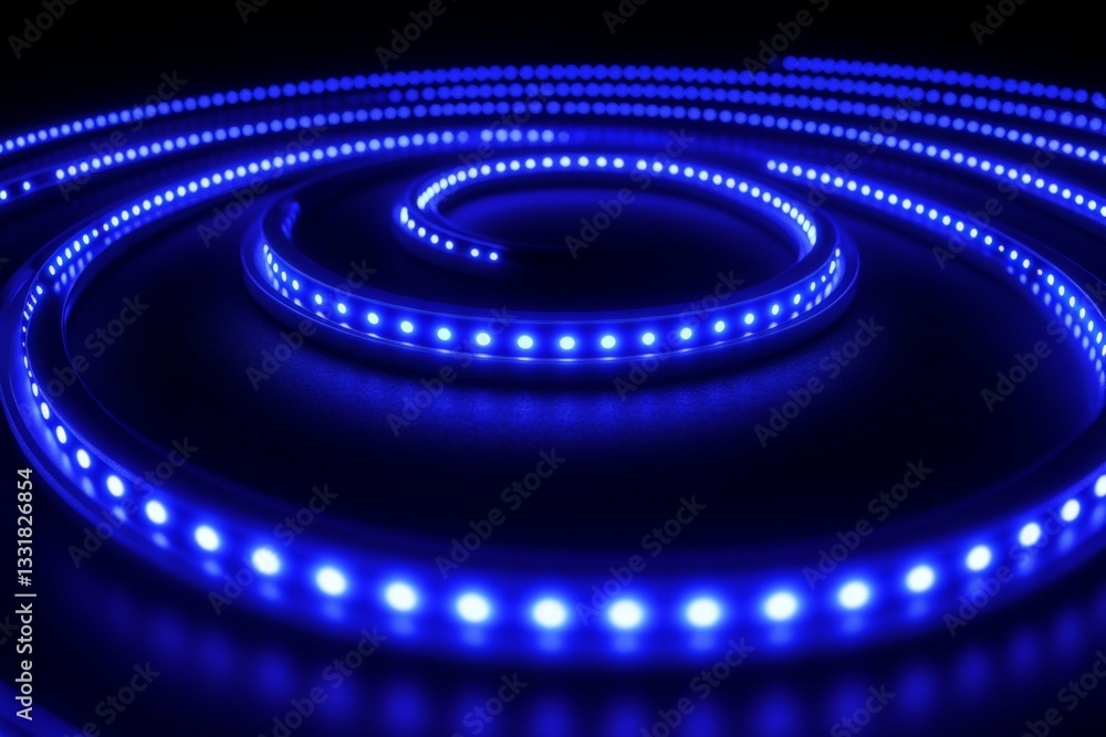 Poster Swirling blue LED lights create a mesmerizing pattern in a dark setting during an evening event
