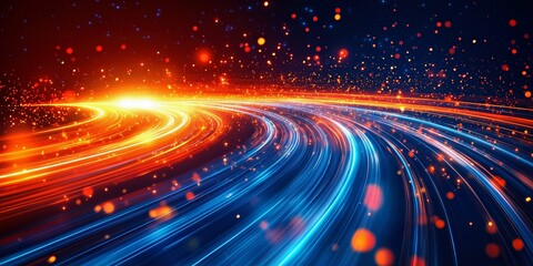 glowing orange and blue light trails representing digital connectivity and motion