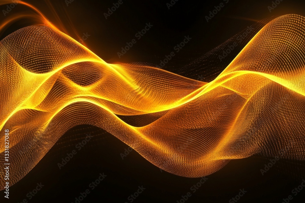 Aufkleber Dynamic golden wave pattern flows gracefully in a dark background creating a mesmerizing visual effect