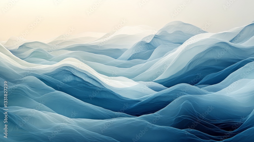 Poster an abstract rendering of layered rolling blue and white shapes