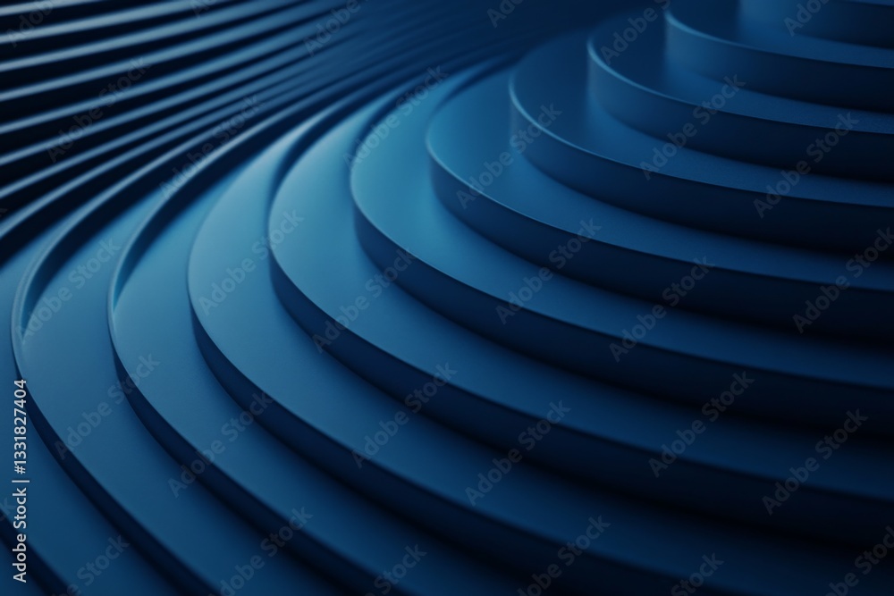 Leinwandbilder Curved blue patterns create a modern abstract design showcasing depth and texture in a contemporary setting