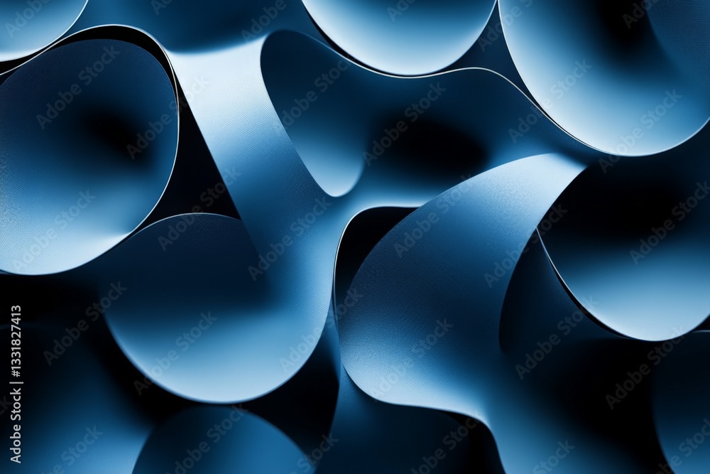 Aufkleber Smooth blue abstract curves create a mesmerizing pattern of light and shadow in a modern artistic display