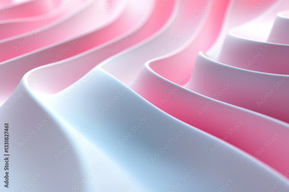 Aufkleber Gentle curves of pink and white fabric create a serene, flowing texture in an abstract composition