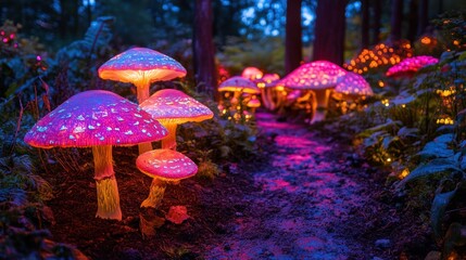 Fototapeta premium Glowing Mushrooms Forest Path Fantasy