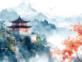 Obraz premium Japanese style background, A famous place in Japan with Chureito Pagoda and Mount Fuji during the spring 