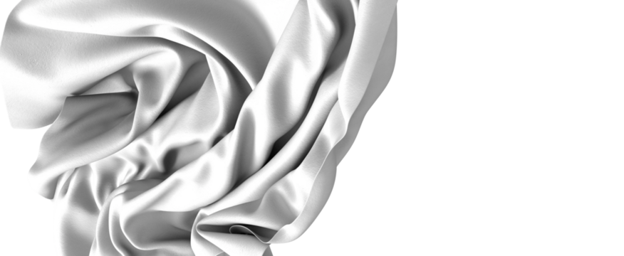 A close-up of a gray fabric drape with smooth, flowing lines. The texture is soft and the light plays across the surface, creating subtle highlights and shadows.