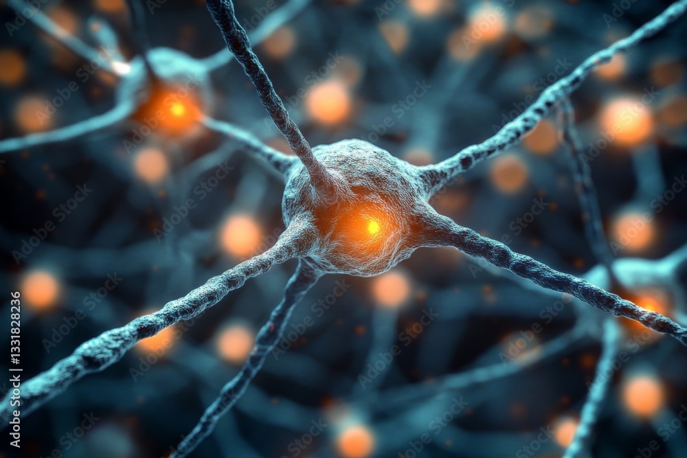 Poster neurons interconnected with glowing synapses in a digital representation of brain activity during a 