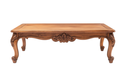 Elegant wooden coffee table with ornate carvings, perfect for any stylish living room or dining area decorated with classic design elements