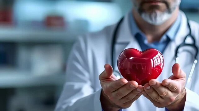 doctor holding a heart shape; concept of heart health care, cardiac problems, supplements & medicine for longevity