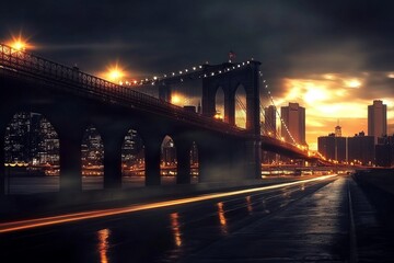 Fototapeta premium The Spectacular Brooklyn Bridge Illuminated at Night