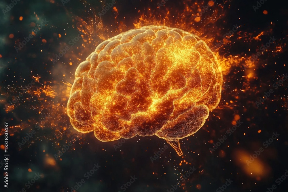 Aufkleber brightly glowing brain in abstract design showcasing the power of human thought and creativity durin