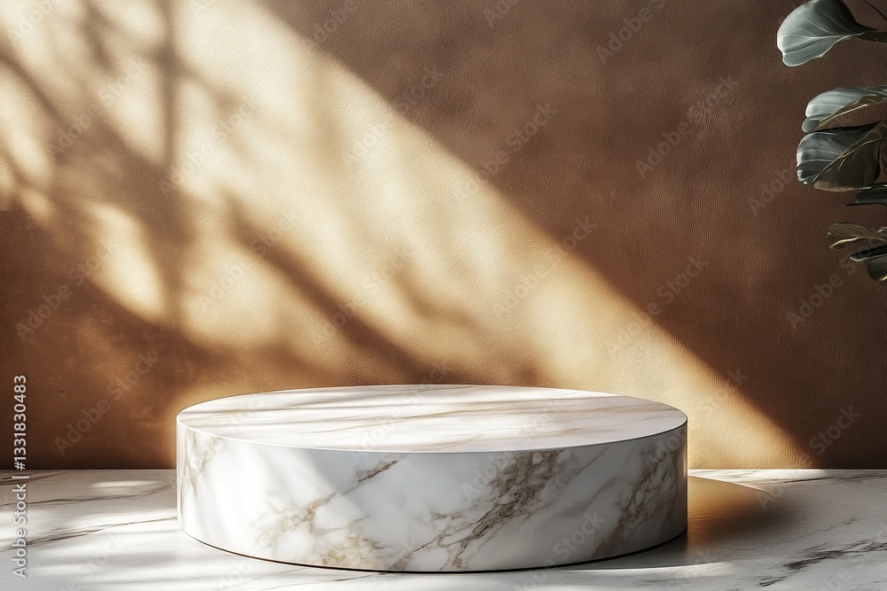 Poster elegant marble display pedestal with soft sunlight and shadows in an interior setting