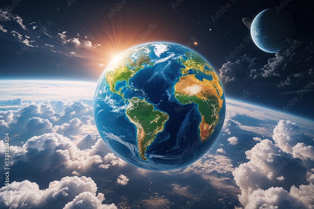 Poster dynamic globe earth animation with immersive clouds and space atmosphere