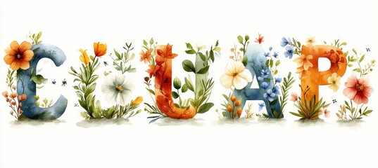 Fototapeta premium Botanical Alphabet Watercolor Letters Custom Initials Baby Name Leaf Monogram