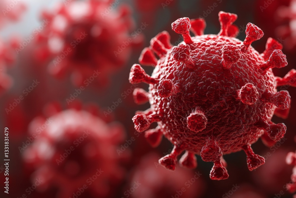 Poster Close-up view of a virus showing intricate details under a microscope in a scientific setting