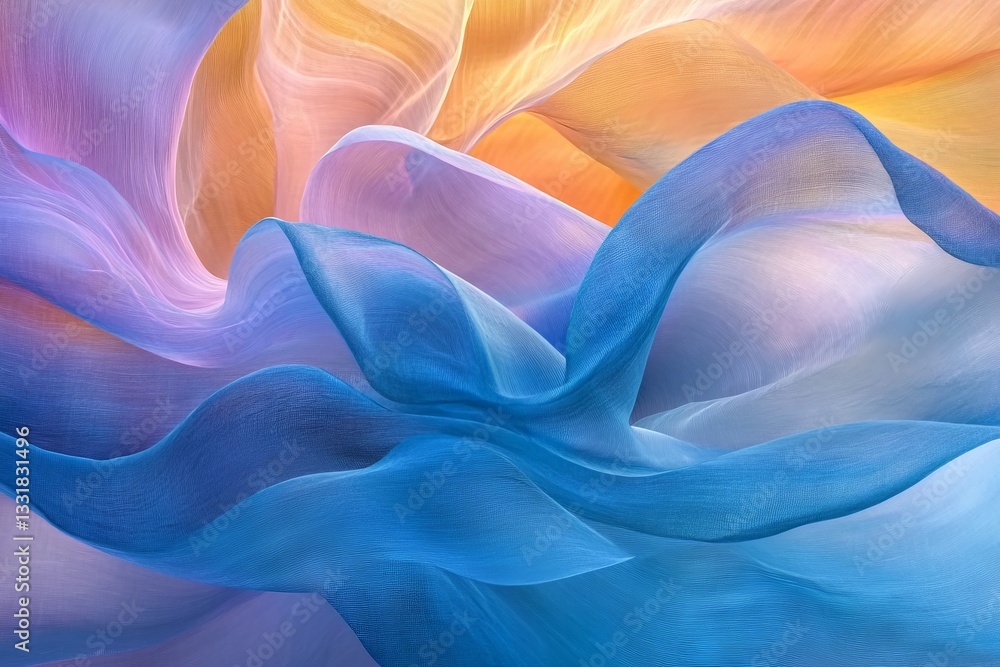 Poster flowing fabric waves in soft pastel colors create a serene and artistic composition