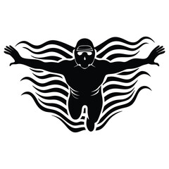 Scuba diver silhouette in cutout art style, Silhouette of a Scuba Diver Swimming Underwater, Black Minimalist Vector Design