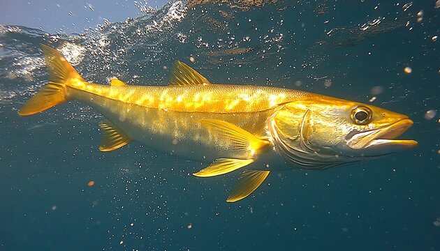Golden fish swimming underwater ocean