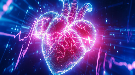 Glowing Heart with EKG Graph