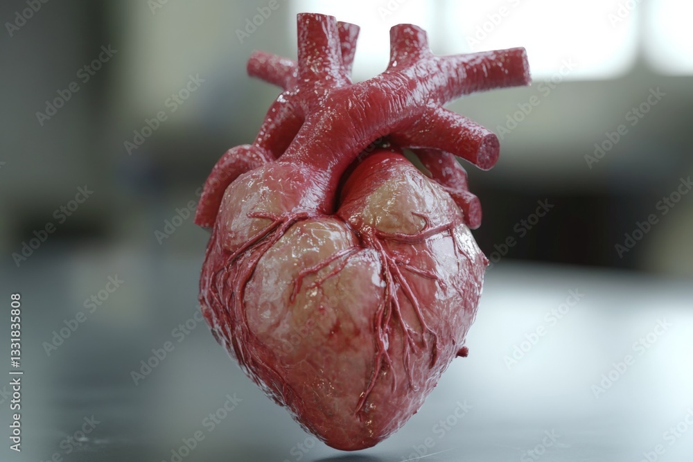 Poster Heart anatomy model displayed on a laboratory table highlighting intricate details of human heart structure