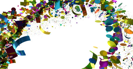 Festive colorful confetti border on white. Ideal for celebration, party, or event designs.