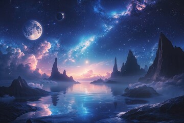 Fototapeta premium Dreamlike Ethereal Night Sky Canvas with Cosmic Elements and Celestial Beauty