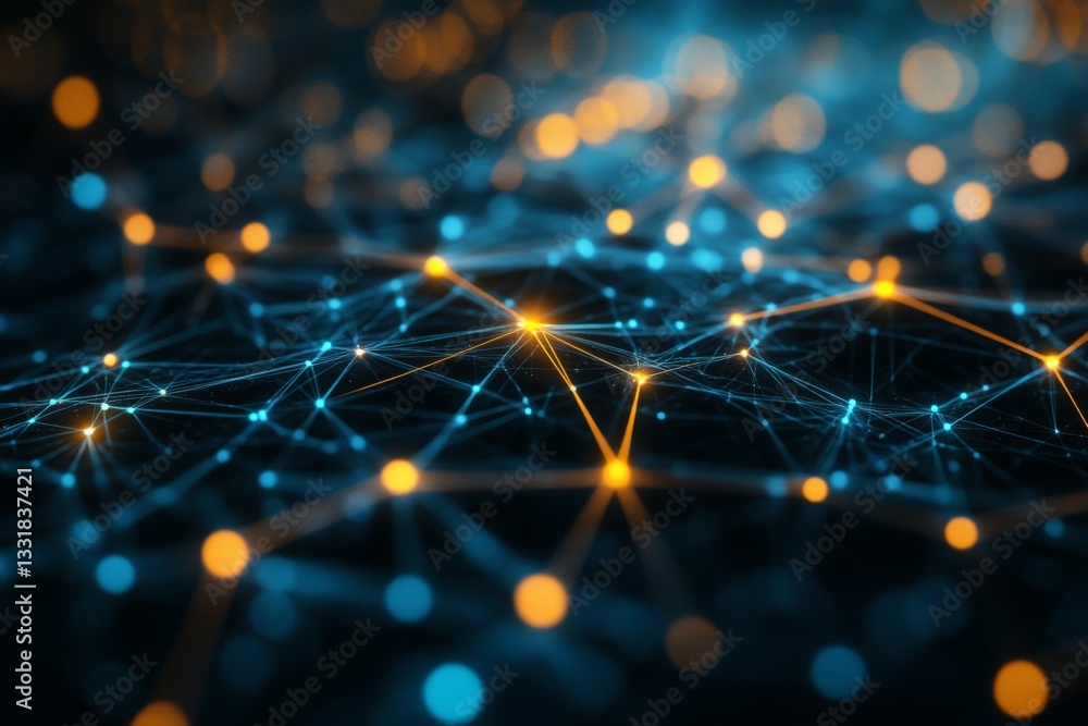 Poster Network of glowing connections showcasing intricate technology and data flow design reflected in various colors