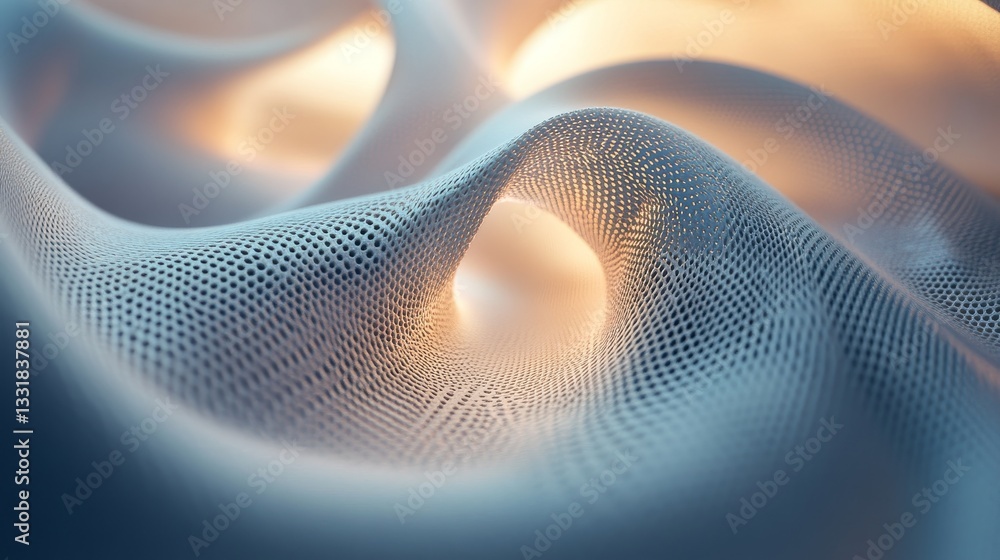 Poster soft flowing material with holes and illuminated background texture