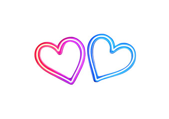 isolated transparent Background. Neon heart signs glowing in pink and blue, symbolizing love and connection