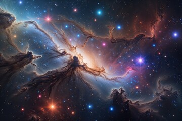 Ethereal Cosmic View of a Nebula in a Galaxy with Stardust and Colorful Twinkling Stars