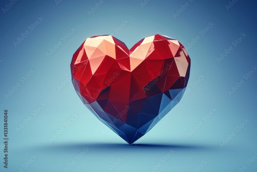 Poster polygonal heart design on a gradient background showcasing creative digital art and craftsmanship