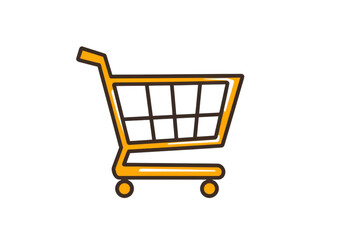 isolated transparent Background. Shopping cart icon in gold line art style, symbolizing online shopping