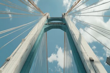 Obraz premium Bridge cables against blue sky