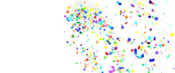  Colorful assorted confetti with serpentine on white