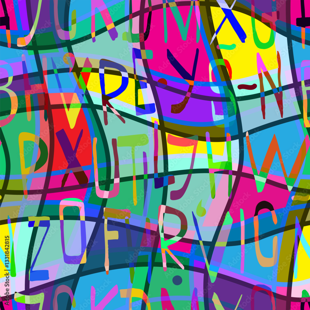 Aufkleber colorful seamless pattern. abstract background with letters and curved lines. design for fabrics and