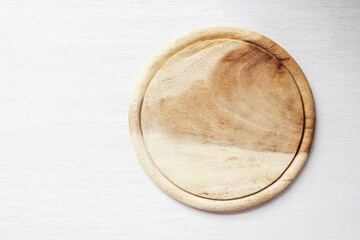 Wooden food tray on white background
