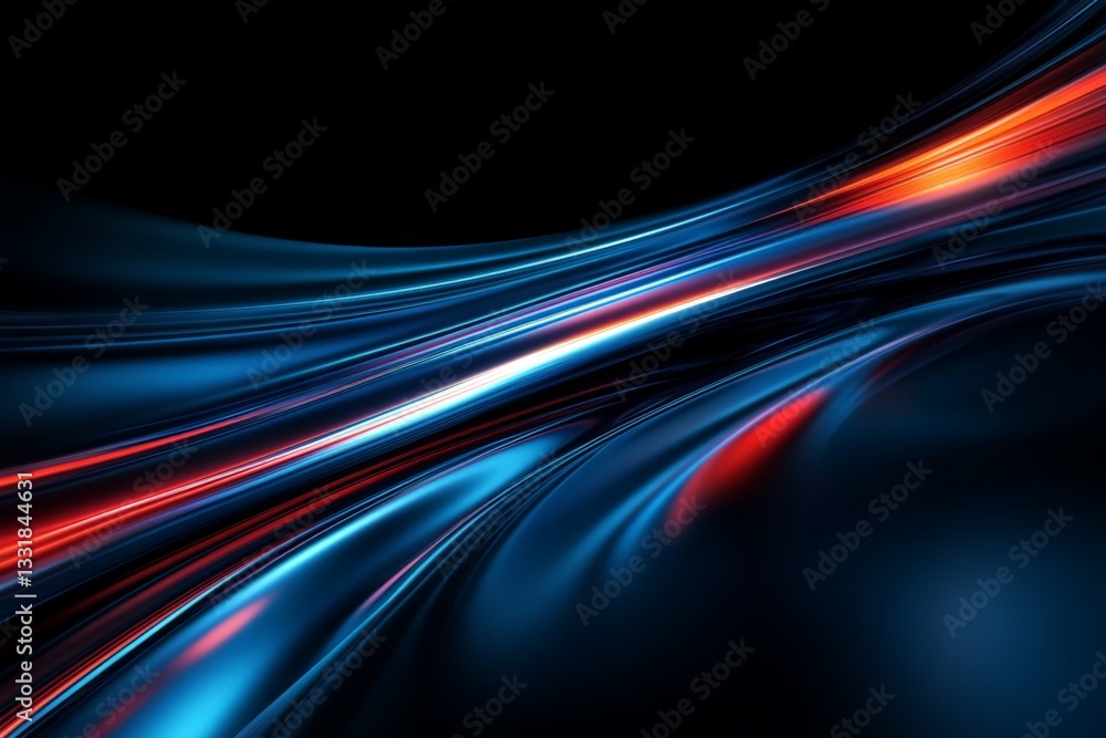 Poster Dynamic waves of blue and red create a vibrant abstract design in a dark background