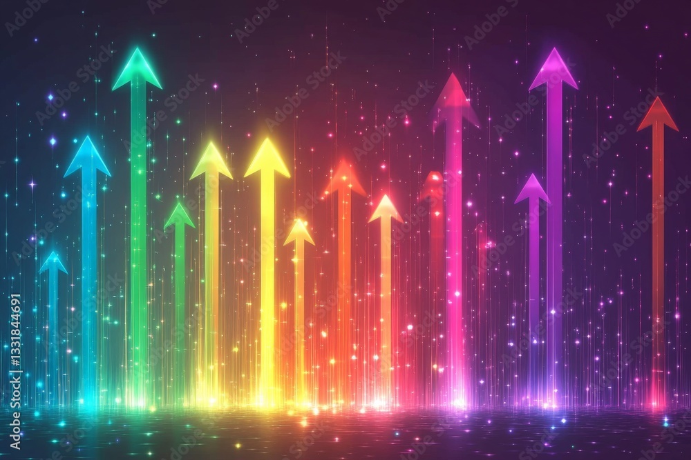 Fototapete colorful upward arrows with sparkling effects on a dark background creating a vibrant visual of grow