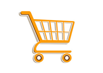 isolated transparent Background. flat design icon of shopping cart in orange color, symbolizing online shopping