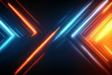 Vibrant neon light trails create dynamic patterns in a digital abstract background at night