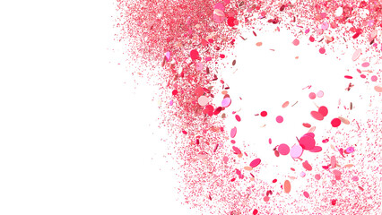 Pink confetti explodes leaving a heart shape