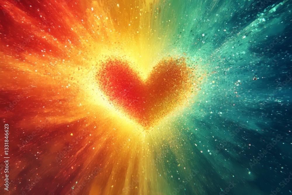 Fototapete vibrant heart explosion adorned with colors in a dynamic abstract art representation