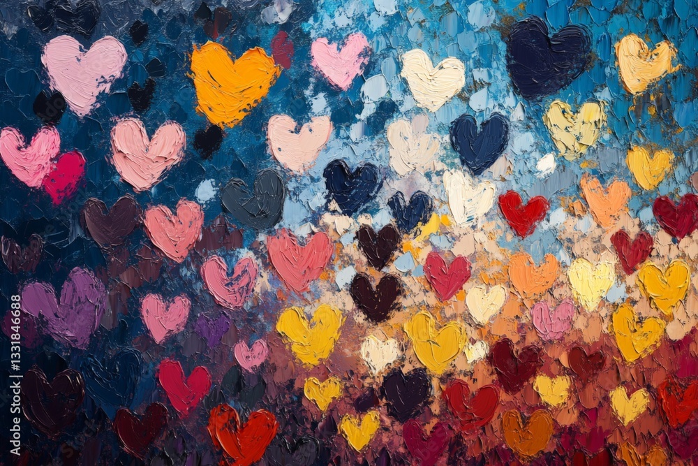 Poster colorful heart shapes create a vibrant abstract artwork expressing love and emotions in a beautiful 