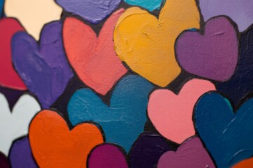 Obraz premium Colorful hearts painted in vibrant tones cover the canvas in a joyful display of creativity and emotion