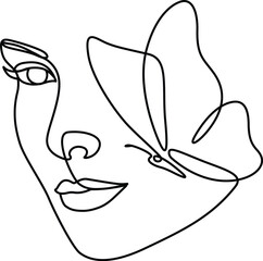 Butterfly woman face drawing elegance line artwork