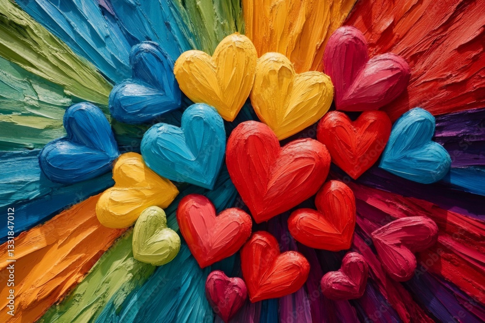Aufkleber Colorful hearts arranged in vibrant patterns create a joyful display in an artistic composition