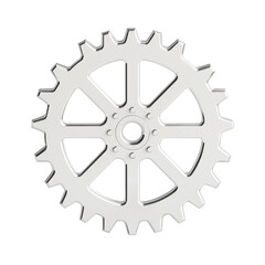 isolated transparent Background. detailed 3D rendering of metallic gear with polished finish, showcasing its intricate design and structure