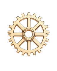 Obraz premium isolated transparent Background. detailed 3D rendering of metallic gear in gold color, showcasing its intricate design and structure