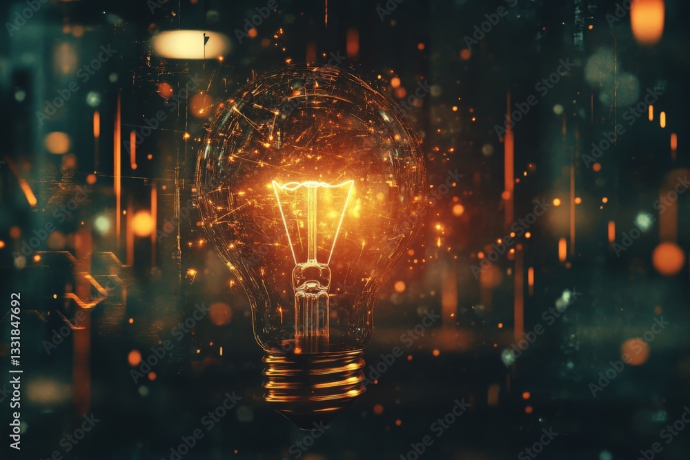 Aufkleber Brightened light bulb radiates warm energy in a darkened environment creating a mesmerizing visual effect